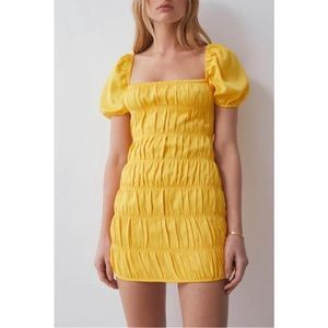 NWOT Boskemper Mimi Dress Citrus Ruched Puff Sleeve Sz M